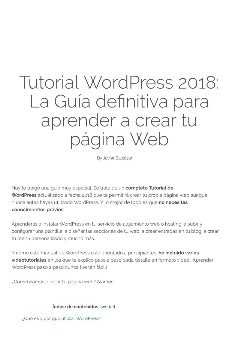 Imágen de pdf Tutorial WordPress 2018 - Guía para Aprender a Crear tu Propia Web